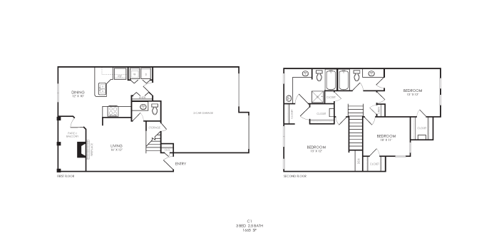 two floor plans for a two bedroom apartment at The  Brixton